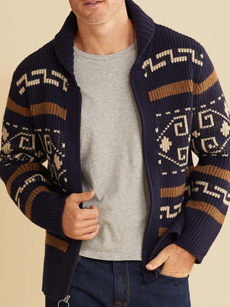 Men’s Tribal Knit Zip - Up Cardigan - Men Knit Cardigan - Wild Eye Vision