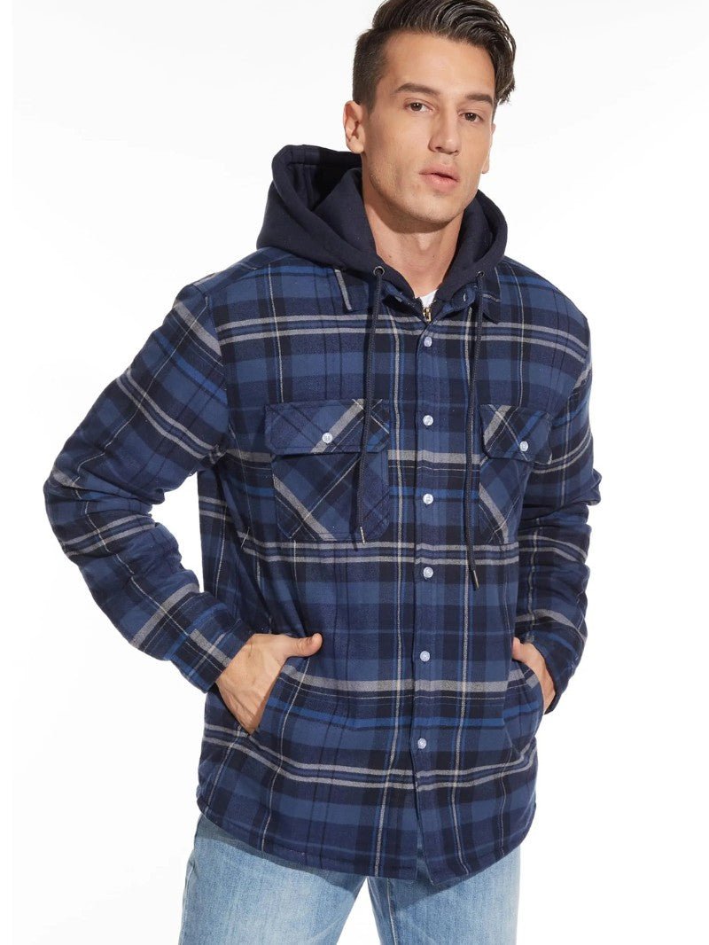Men’s Warm Plaid Hooded Jacket - Men's Coat - Wild Eye Vision