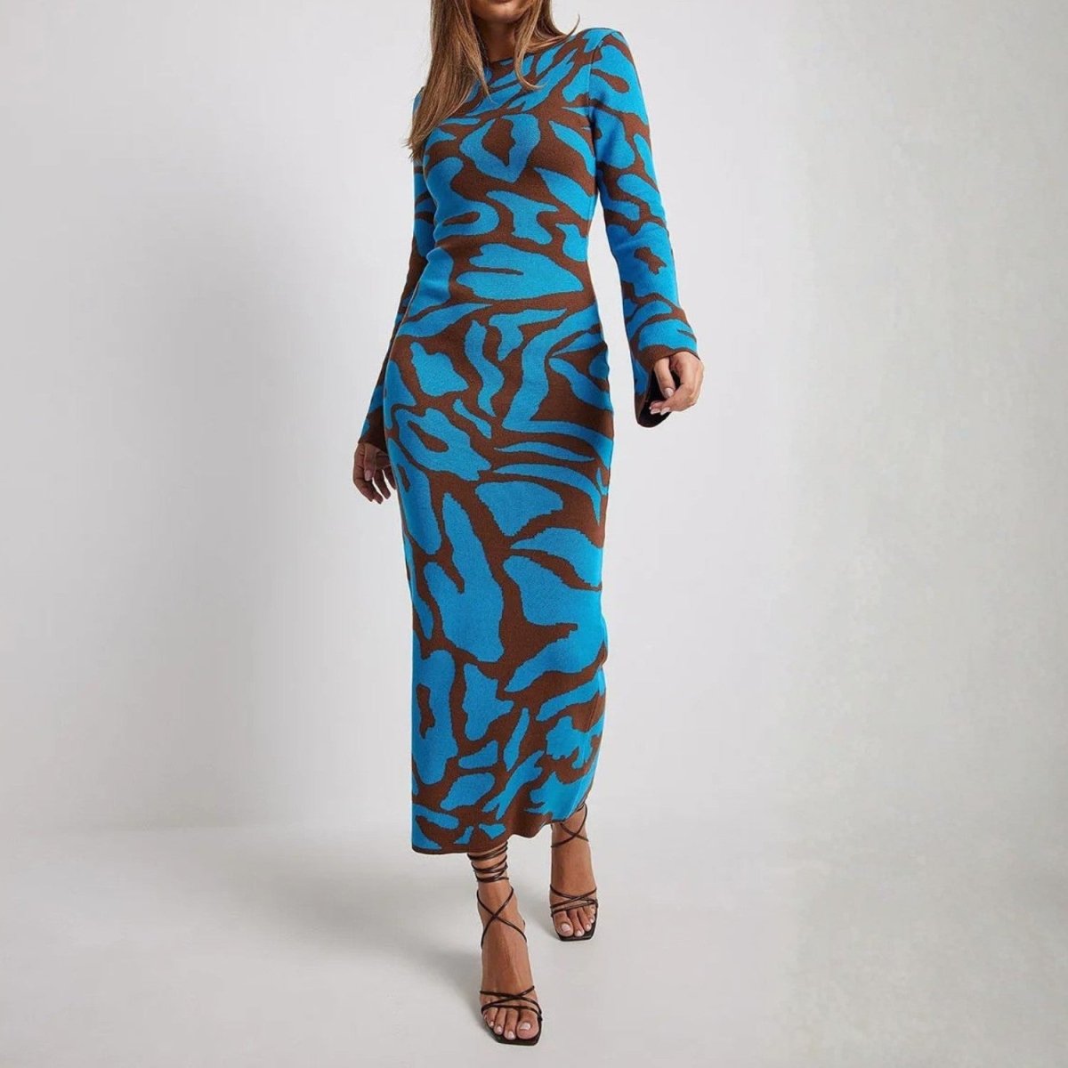 Patterned Long Sleeve Maxi Dress - Maxi Dress - Wild Eye Vision