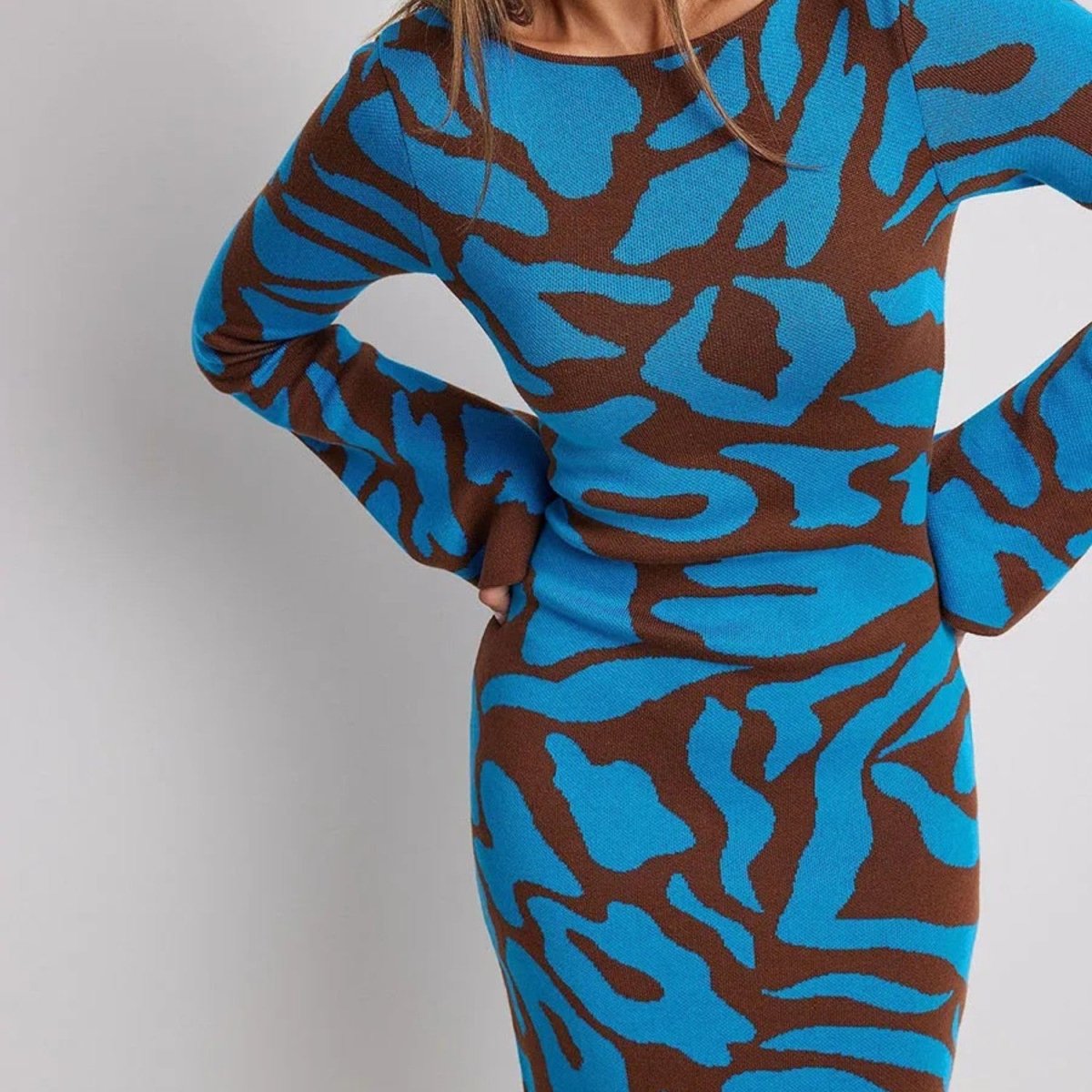 Patterned Long Sleeve Maxi Dress - Maxi Dress - Wild Eye Vision
