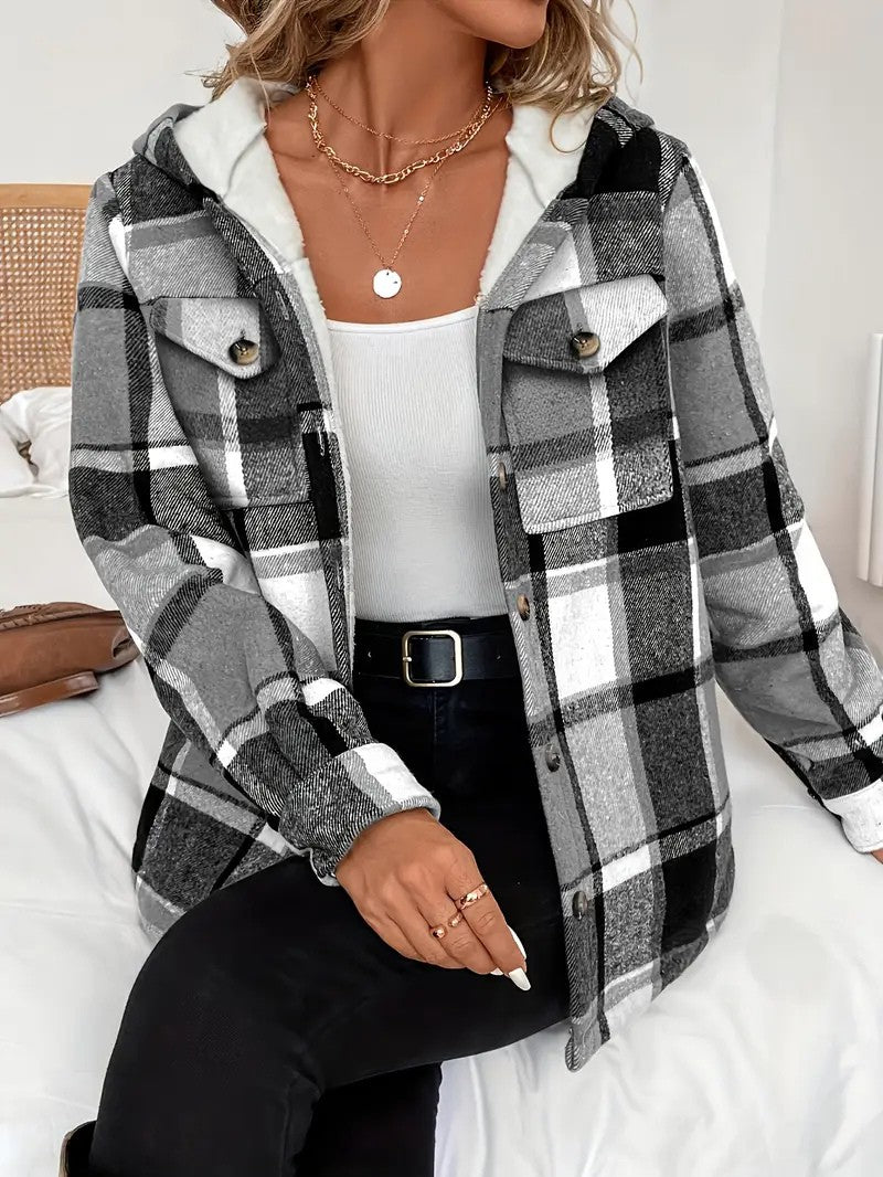 Plaid Hooded Fleece - Lined Shirt Jacket - Women's Winter Jacket - Wild Eye Vision