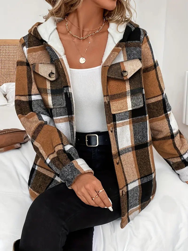 Plaid Hooded Fleece - Lined Shirt Jacket - Women's Winter Jacket - Wild Eye Vision
