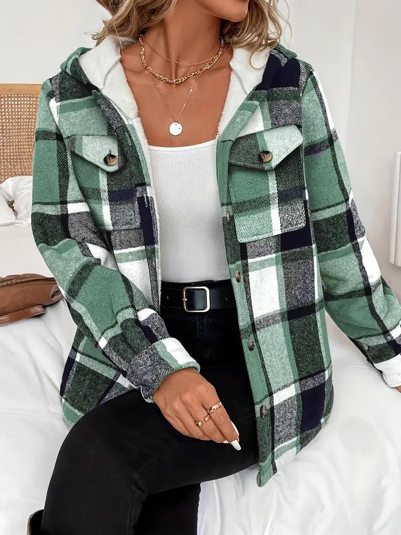 Plaid Hooded Fleece - Lined Shirt Jacket - Women's Winter Jacket - Wild Eye Vision