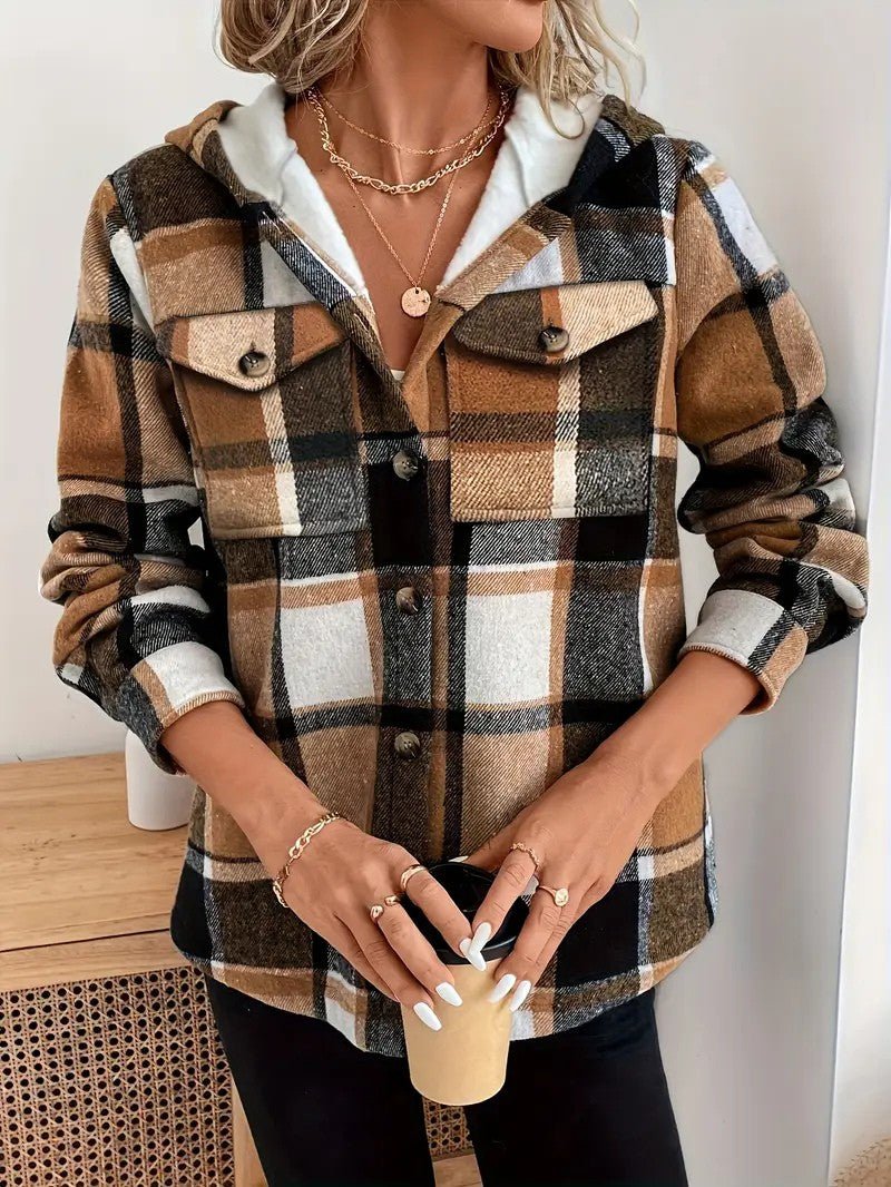Plaid Hooded Fleece - Lined Shirt Jacket - Women's Winter Jacket - Wild Eye Vision