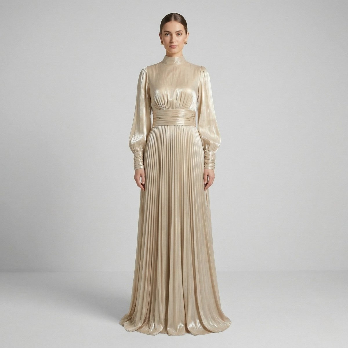 Pleated High Neck Maxi Dress - Maxi Dress - Wild Eye Vision