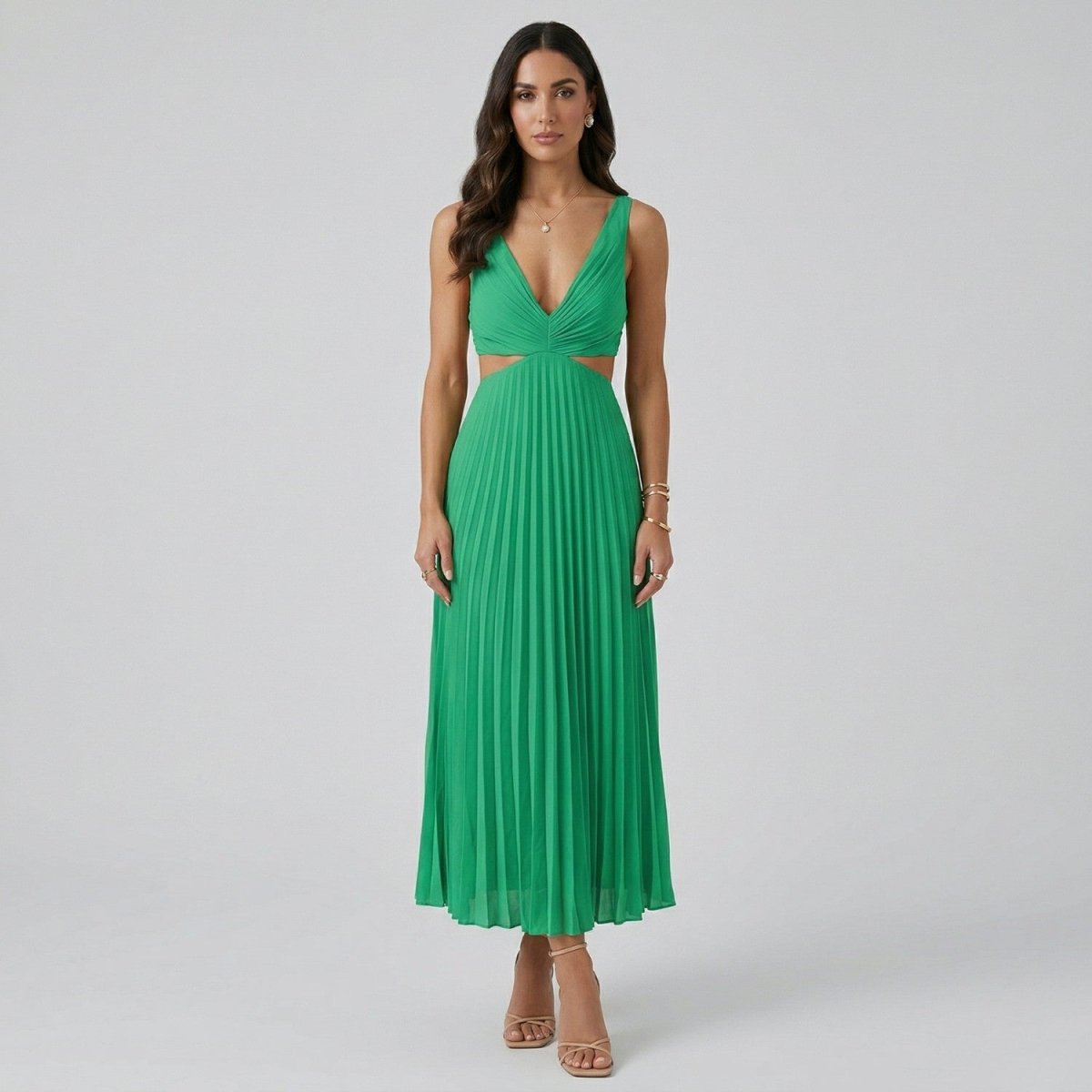 Pleated V Neck Maxi Dress - Maxi Dress - Wild Eye Vision