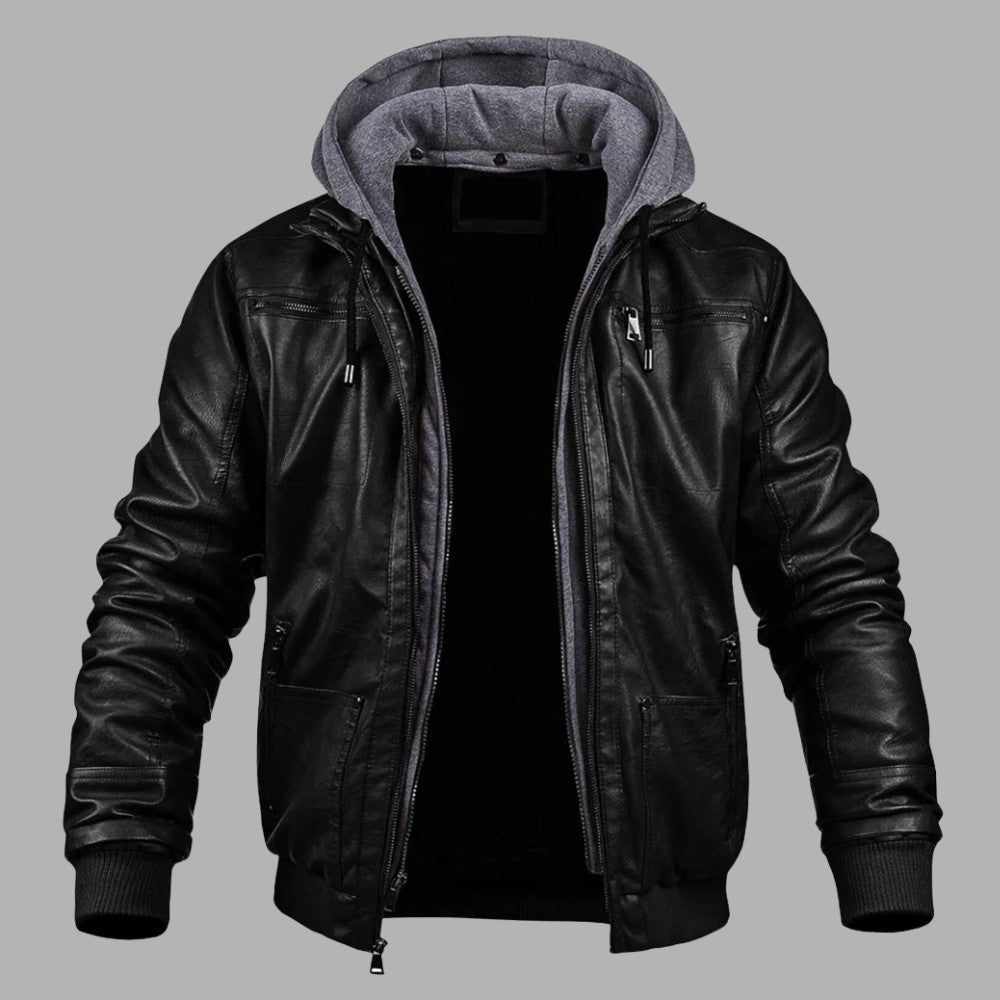 Premium Hooded Leather Winter Jacket - Men's Leather Jacket - Wild Eye Vision