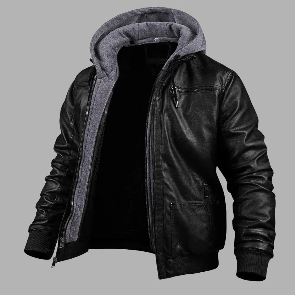 Premium Hooded Leather Winter Jacket - Men's Leather Jacket - Wild Eye Vision