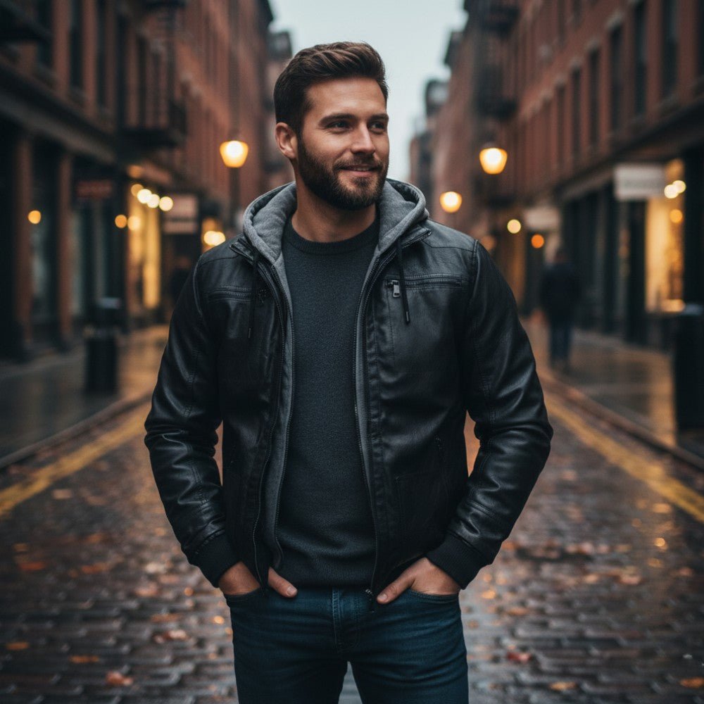 Premium Hooded Leather Winter Jacket - Men's Leather Jacket - Wild Eye Vision