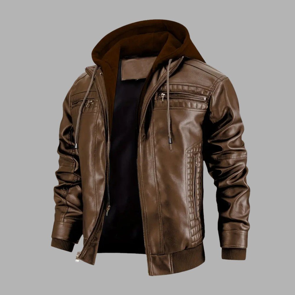 Retro Hooded Biker Jacket - Men's Leather Jacket - Wild Eye Vision
