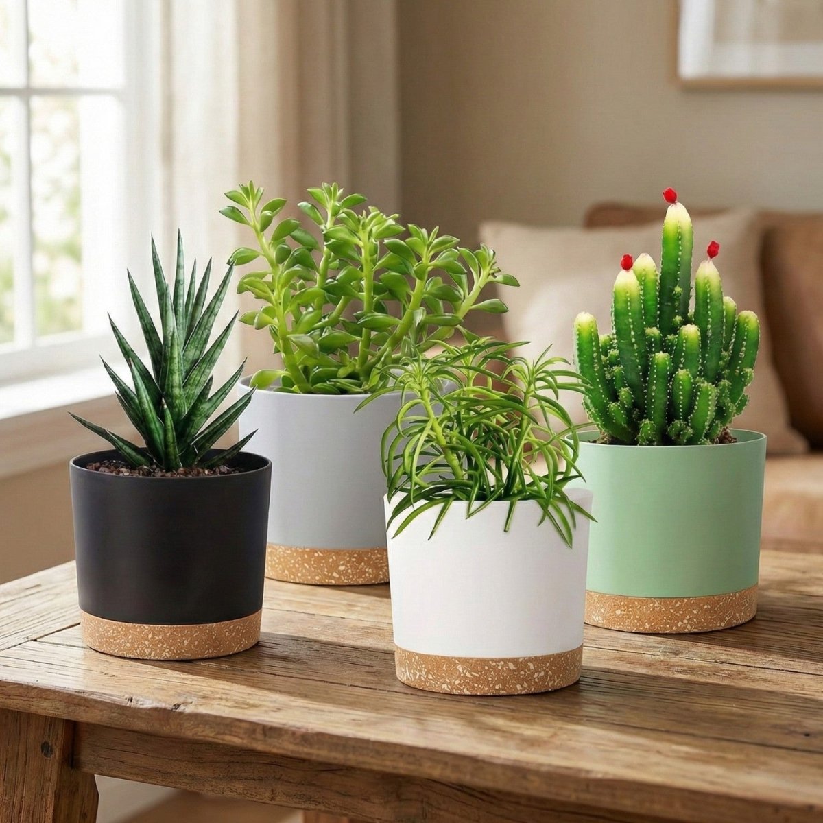 Set of 4 Modern Flower Pots with Drainage - Flowerpot - Wild Eye Vision