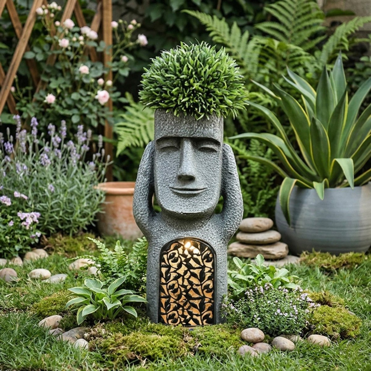 Solar Garden Statue Planter Light