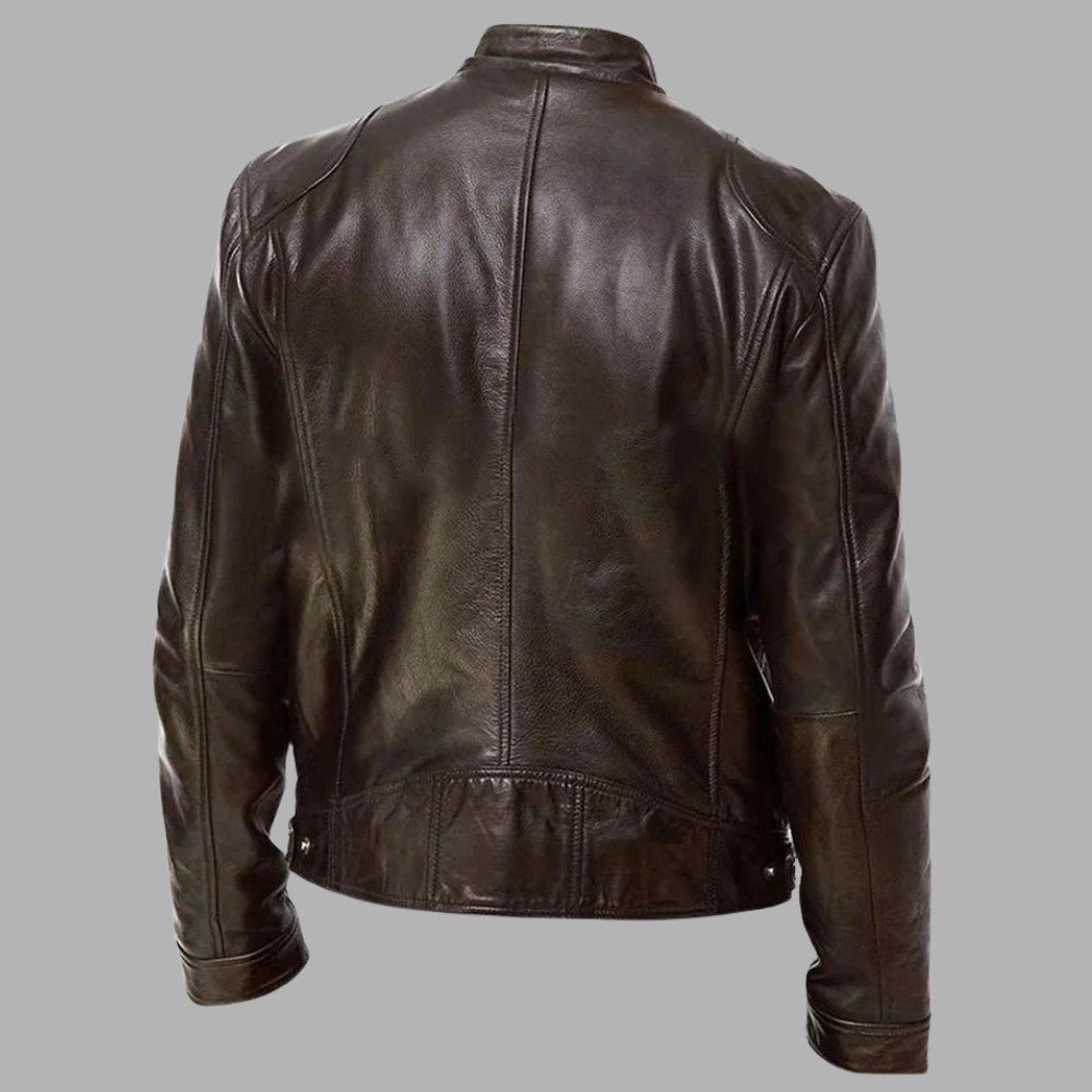 Stand Collar Leather Zip Jacket - Men's Leather Jacket - Wild Eye Vision