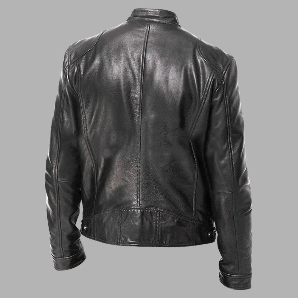 Stand Collar Leather Zip Jacket - Men's Leather Jacket - Wild Eye Vision