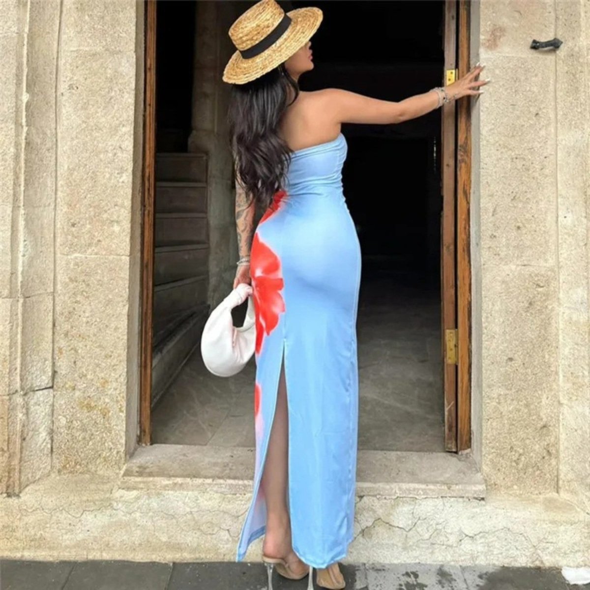 Strapless Printed Summer Maxi Dress - Maxi Dress - Wild Eye Vision