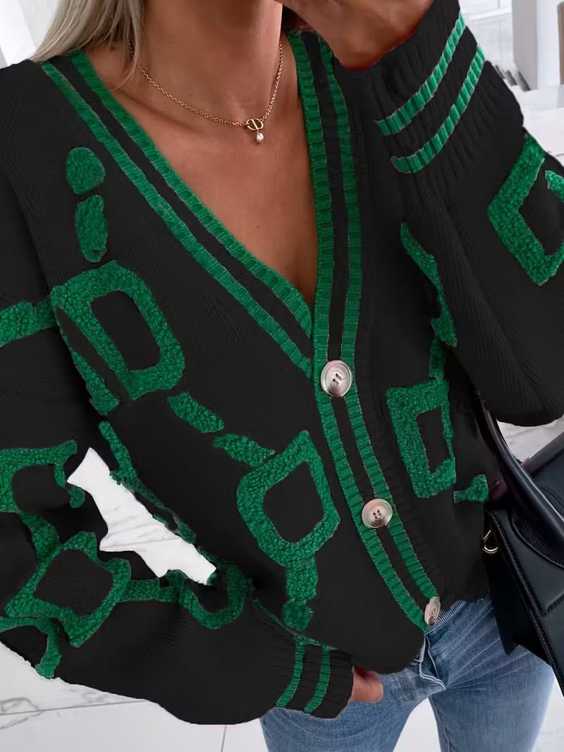 V - Neck Color Block Knit Cardigan - Women Knit Cardigan - Wild Eye Vision