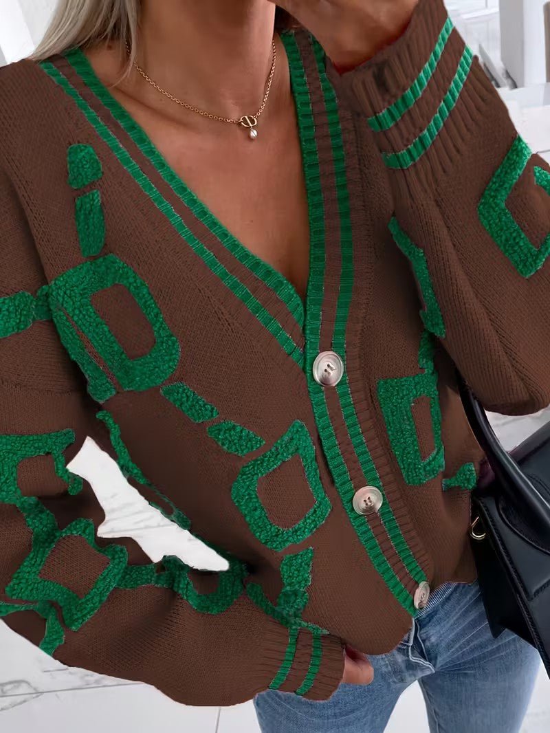 V - Neck Color Block Knit Cardigan - Women Knit Cardigan - Wild Eye Vision