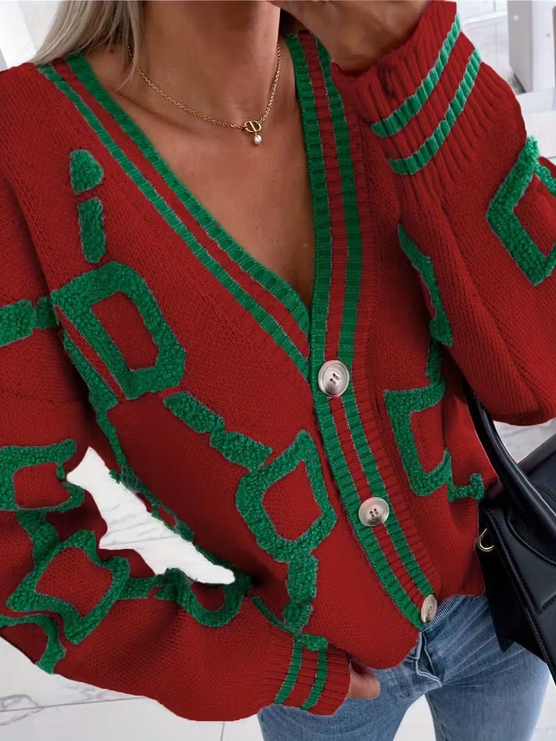 V - Neck Color Block Knit Cardigan - Women Knit Cardigan - Wild Eye Vision