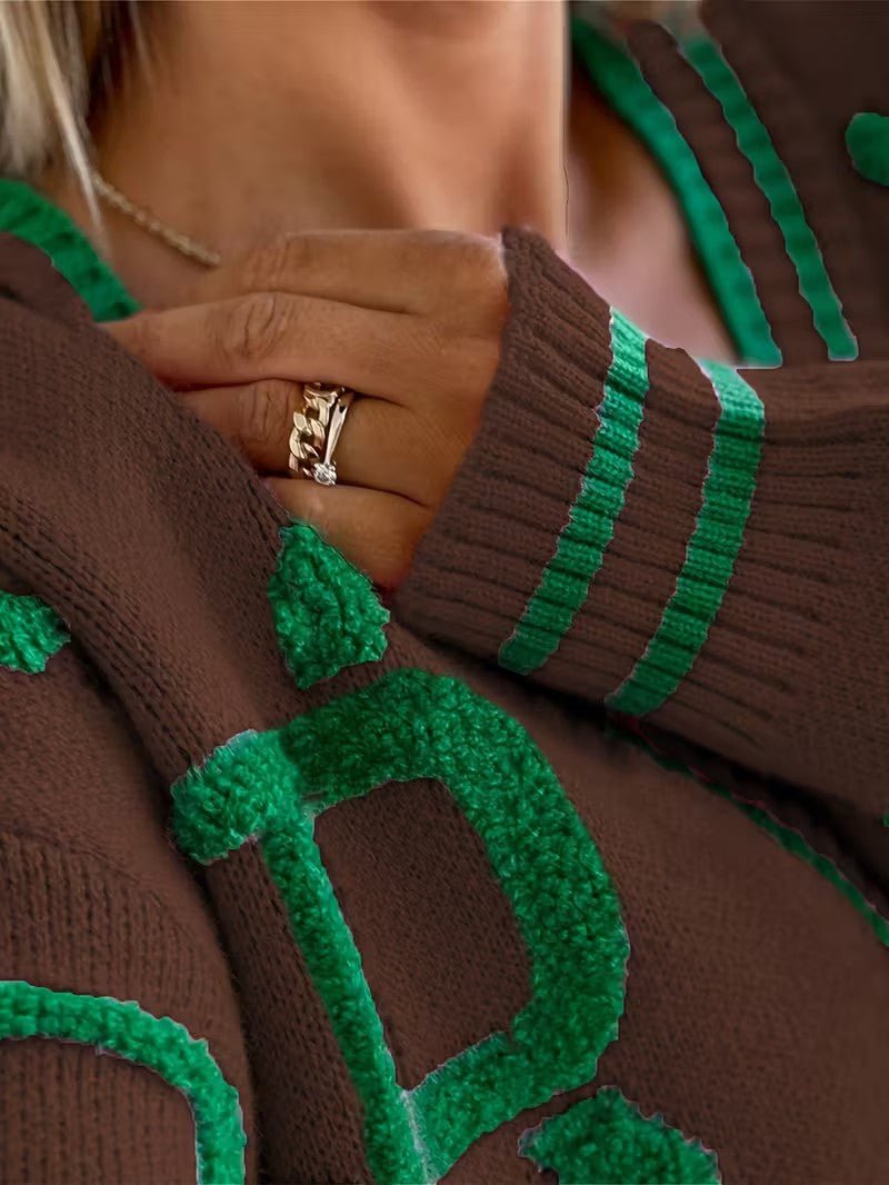 V - Neck Color Block Knit Cardigan - Women Knit Cardigan - Wild Eye Vision