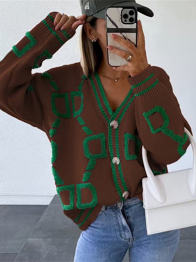 V - Neck Color Block Knit Cardigan - Women Knit Cardigan - Wild Eye Vision