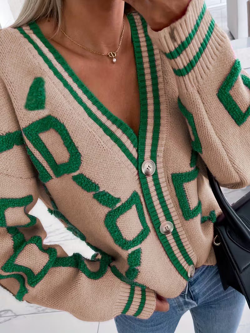 V - Neck Color Block Knit Cardigan - Women Knit Cardigan - Wild Eye Vision