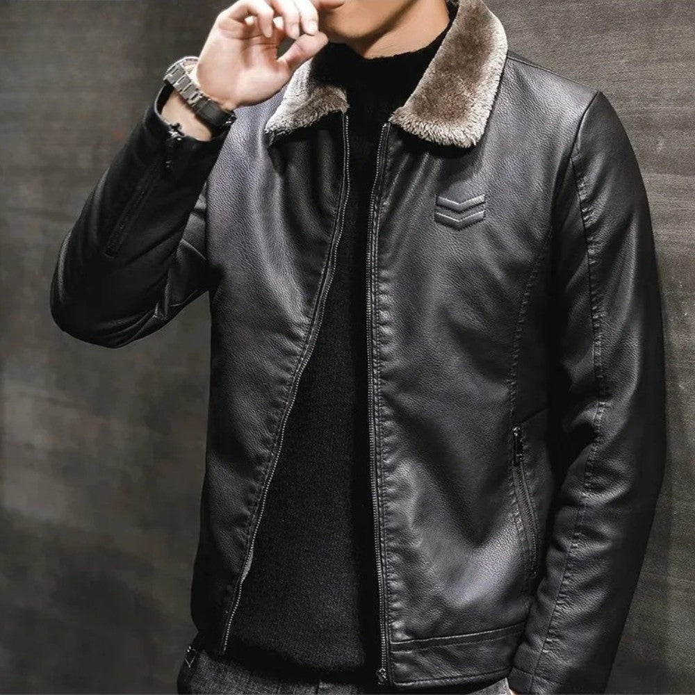 Winter Leather Jacket with Fur Collar - Men's Leather Jacket - Wild Eye Vision