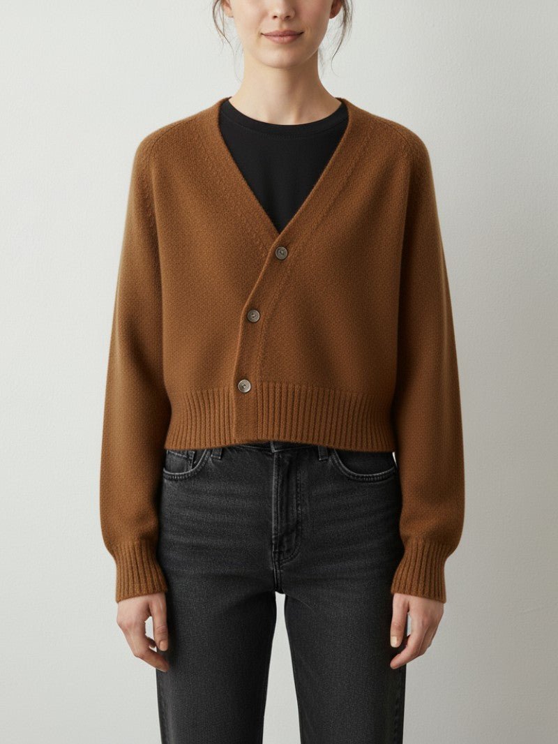 Women’s Asymmetric Button V - Neck Cardigan - Women Cardigan - Wild Eye Vision