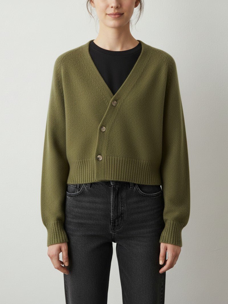 Women’s Asymmetric Button V - Neck Cardigan - Women Cardigan - Wild Eye Vision