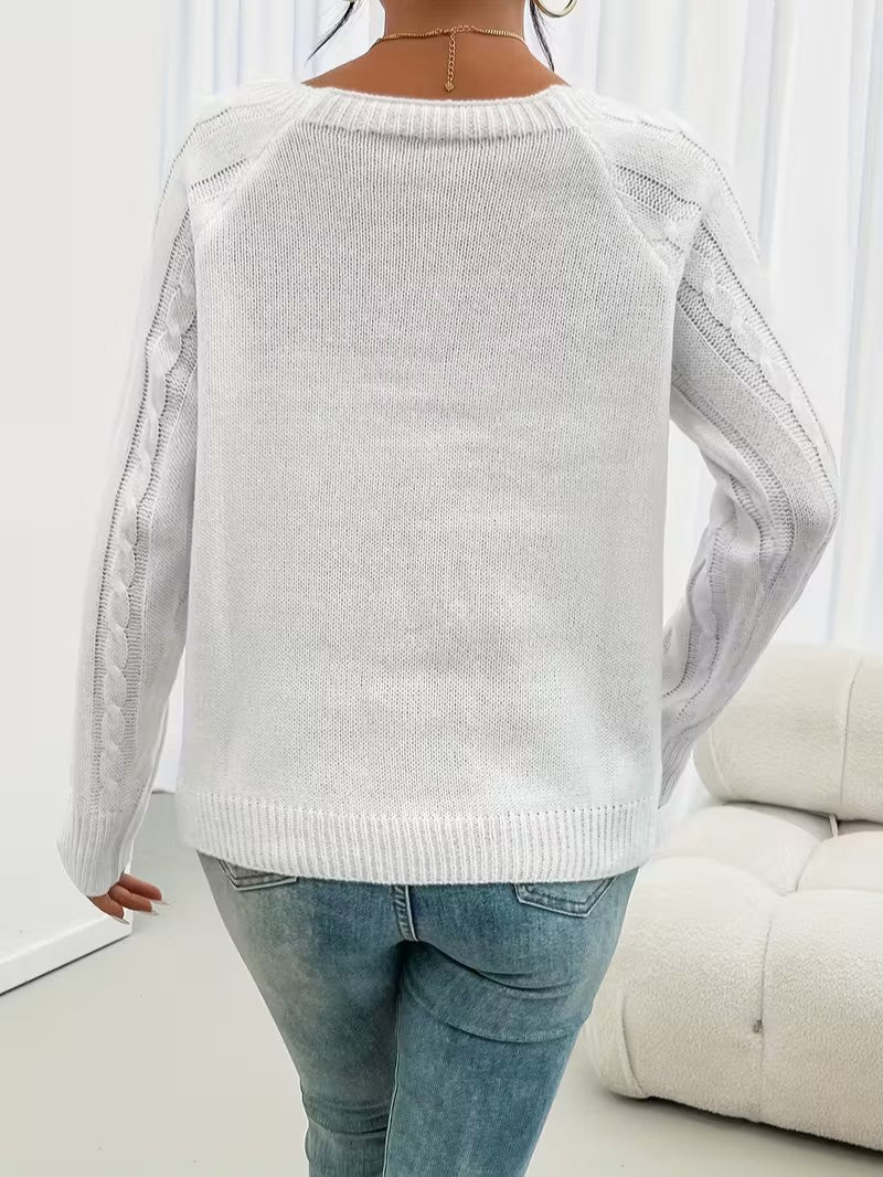 Women's Cable Knit Jumper with Button Details - Women Knitted Jumper - Wild Eye Vision