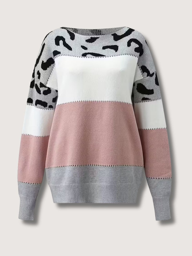 Women’s Colour Block Leopard Print Jumper - Women Jumper - Wild Eye Vision