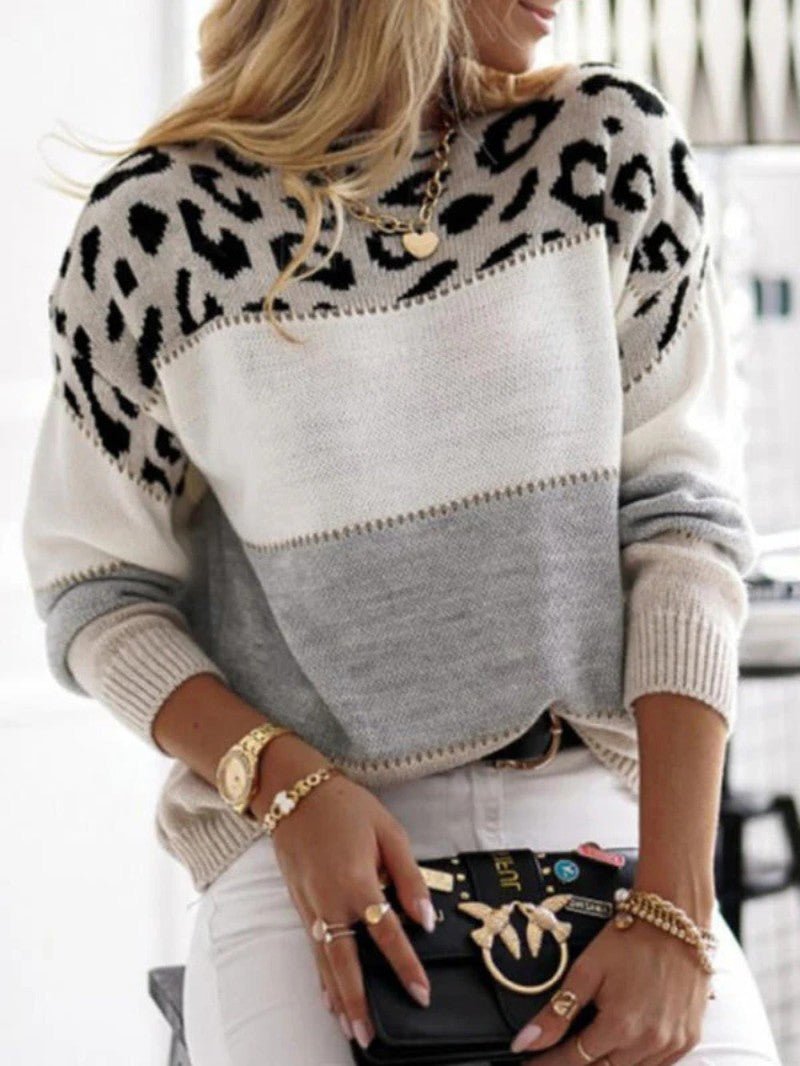 Women’s Colour Block Leopard Print Jumper - Women Jumper - Wild Eye Vision