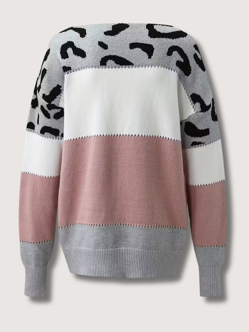 Women’s Colour Block Leopard Print Jumper - Women Jumper - Wild Eye Vision