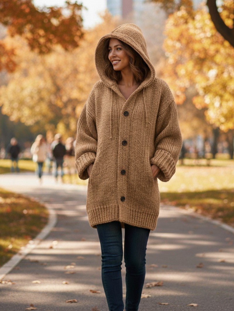Women's Cozy Hooded Knit Cardigan - Women Knit Cardigan - Wild Eye Vision