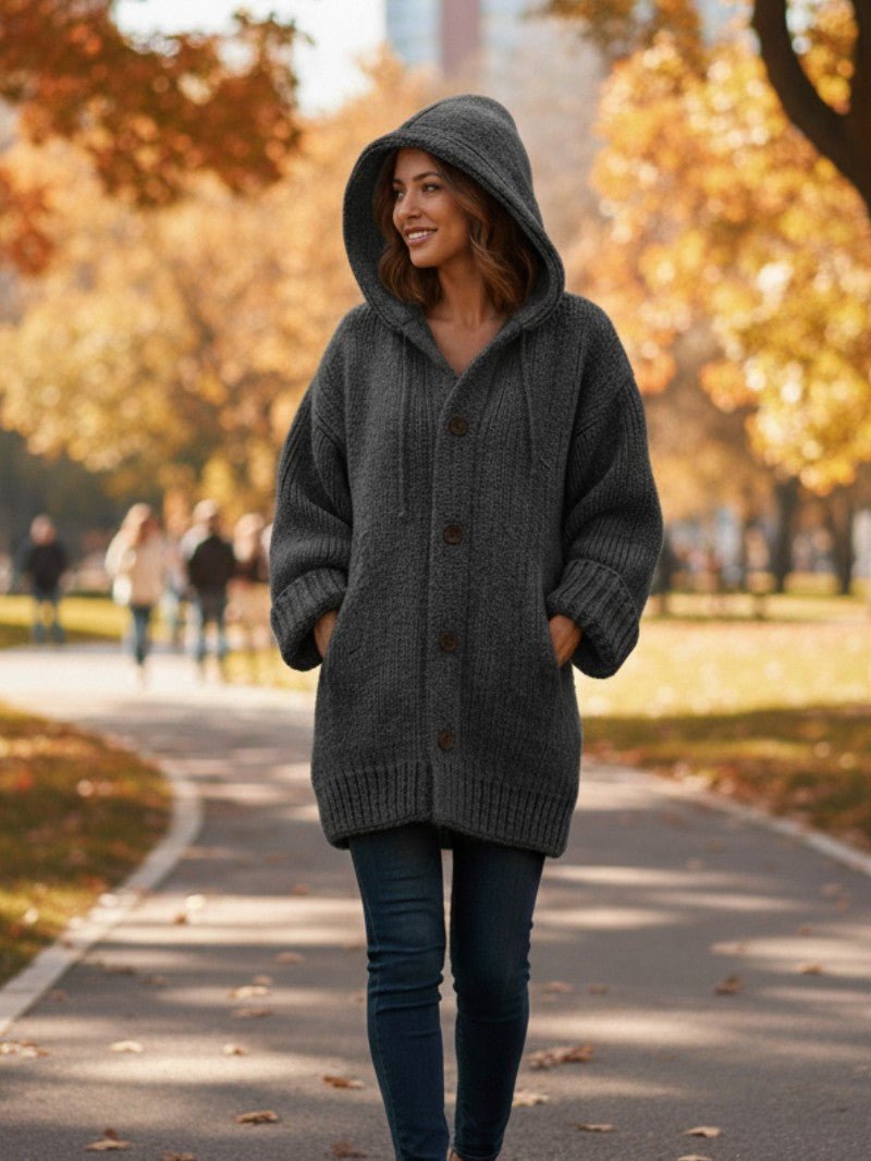 Women's Cozy Hooded Knit Cardigan - Women Knit Cardigan - Wild Eye Vision