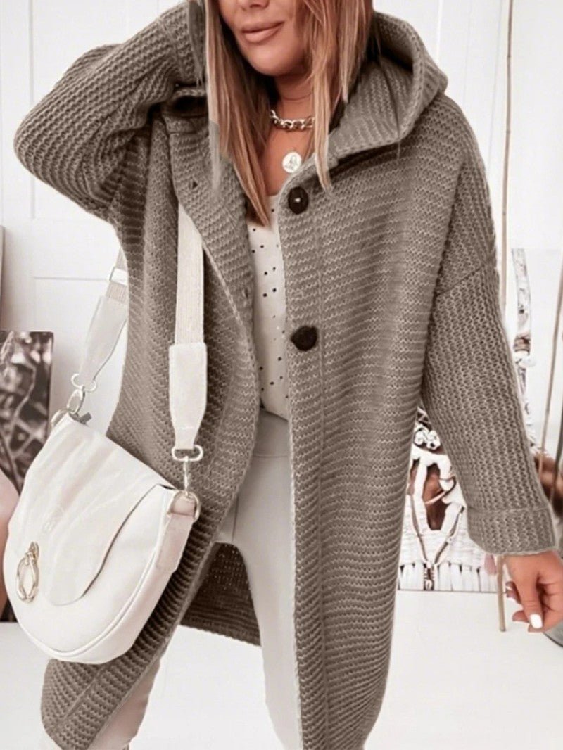 Women's Cozy Knit Hooded Longline Cardigan - Women Knit Cardigan - Wild Eye Vision