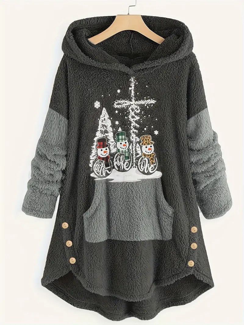 Women’s Fleece Snowman Hooded Sweatshirt - Ladies Christmas Jumpers - Wild Eye Vision