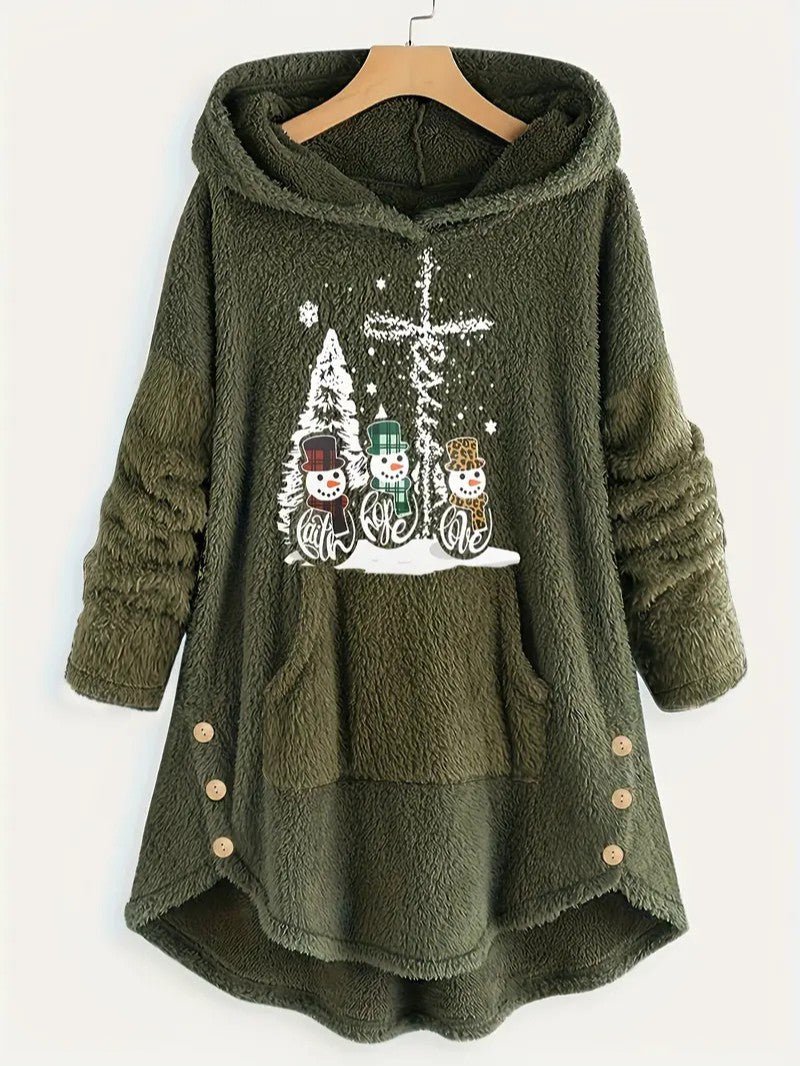 Women’s Fleece Snowman Hooded Sweatshirt - Ladies Christmas Jumpers - Wild Eye Vision