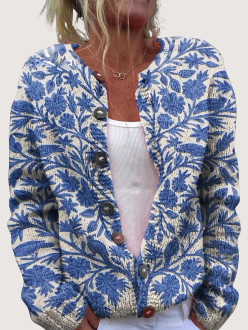 Women's Floral Crew Neck Cardigan - Women Cardigan - Wild Eye Vision