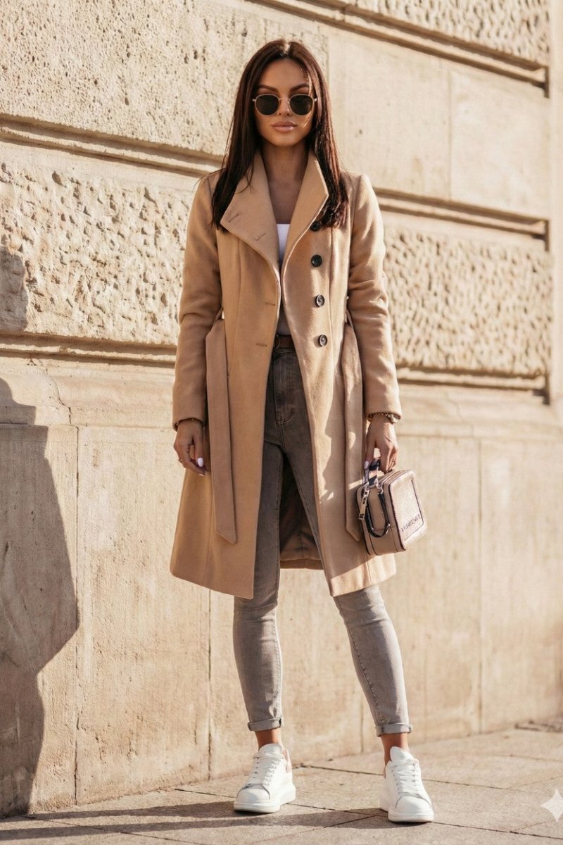 Women's Formal Winter Coat with Waist Tie - Trench Coat - Wild Eye Vision