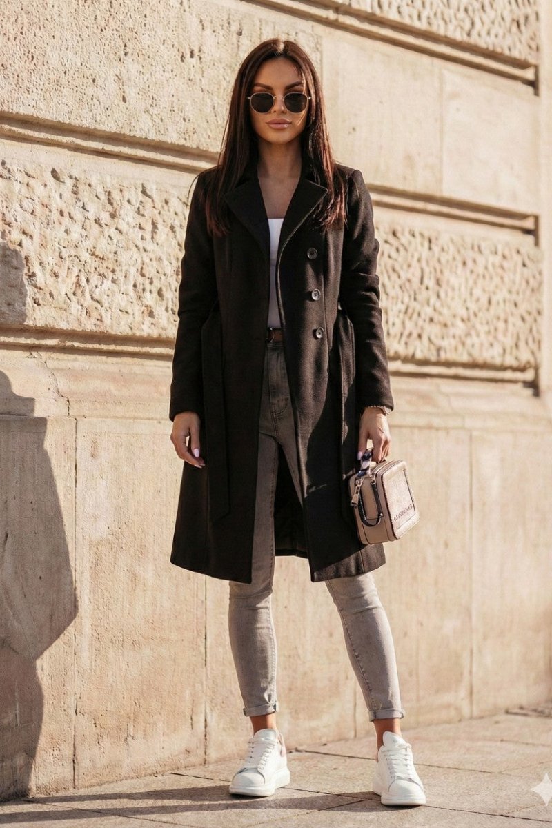 Women's Formal Winter Coat with Waist Tie - Trench Coat - Wild Eye Vision