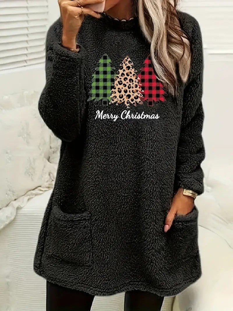Women’s Fuzzy Christmas Tree Sweatshirt - Ladies Christmas Jumpers - Wild Eye Vision