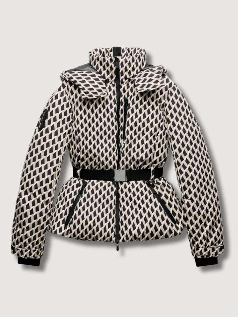 Women's Geometric Belted Puffer Jacket - Women's Puffer Jacket - Wild Eye Vision