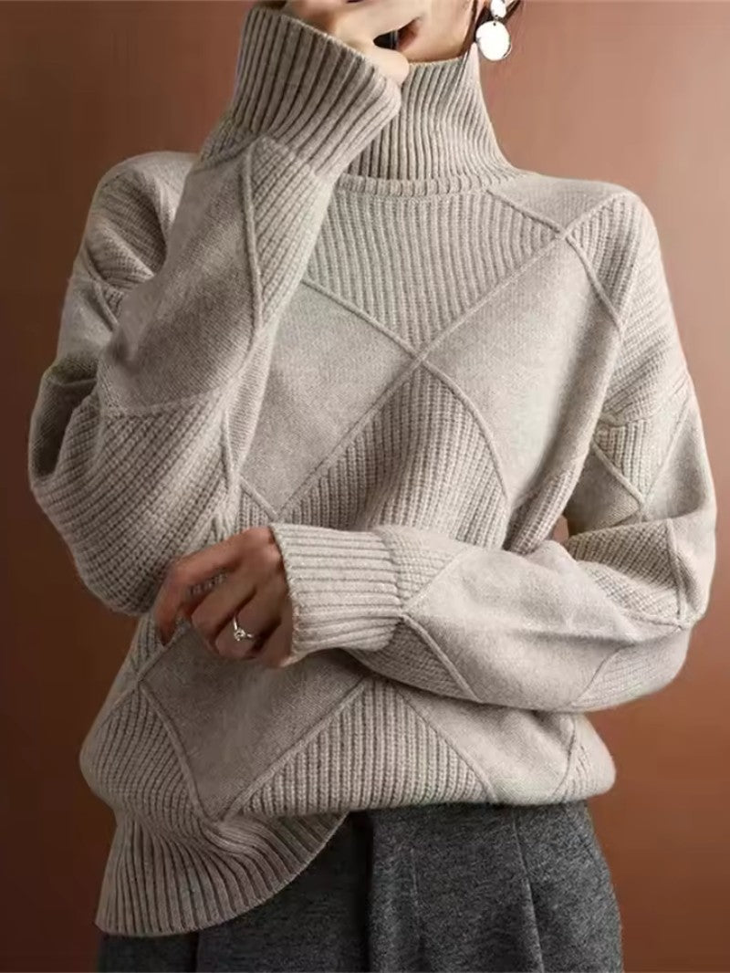 Women's Geometric Knit Turtleneck Jumper - Women Knitted Jumper - Wild Eye Vision