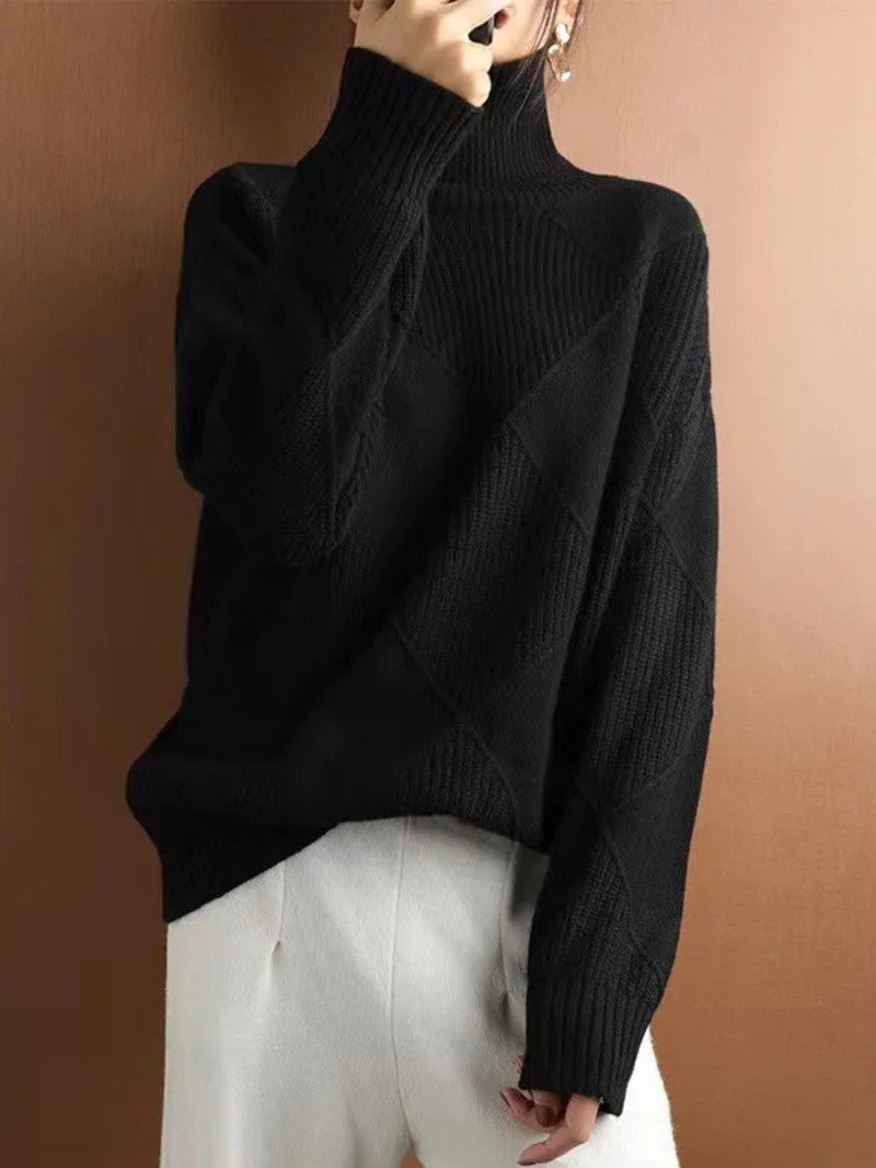 Women's Geometric Knit Turtleneck Jumper - Women Knitted Jumper - Wild Eye Vision