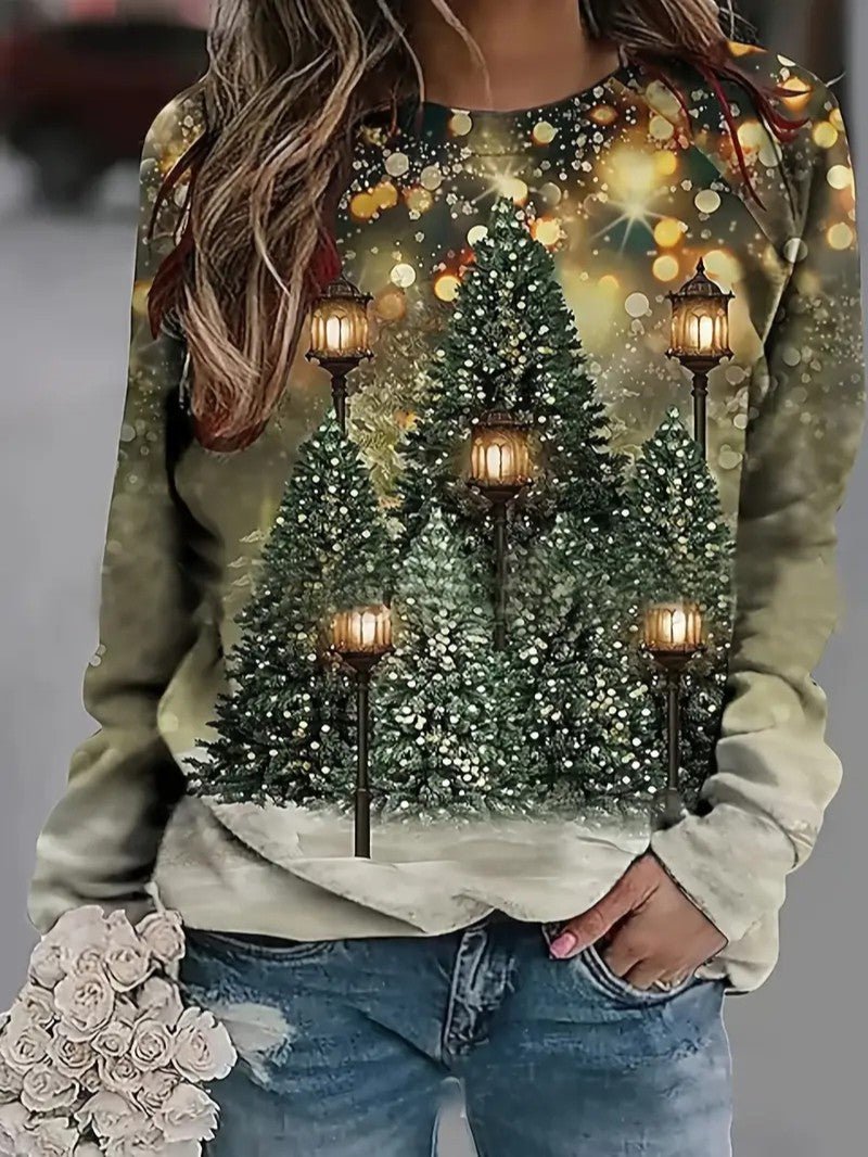 Women’s Glitter Christmas Tree Print Sweatshirt - Ladies Christmas Jumpers - Wild Eye Vision