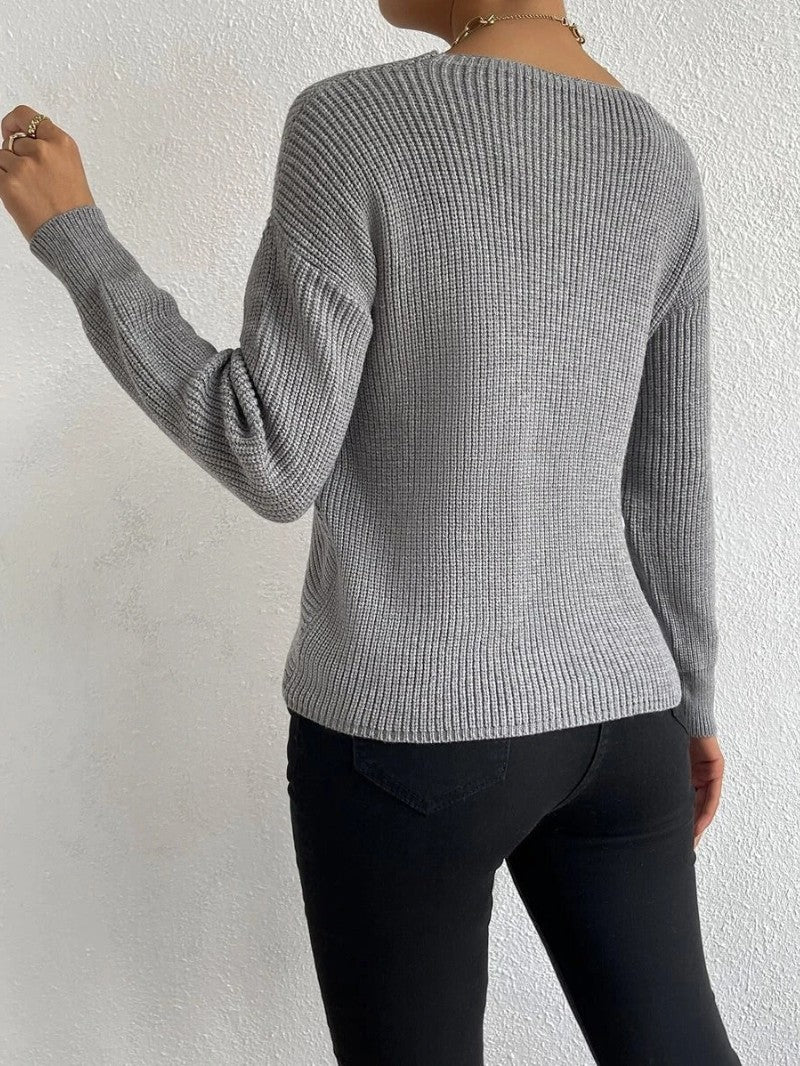 Women’s Grey Wrap Front V Neck Jumper - Women Jumper - Wild Eye Vision