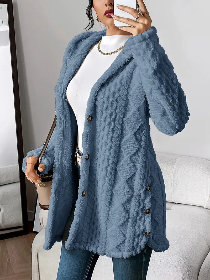 Women's Hooded Plush Cardigan Coat - Women's Coat - Wild Eye Vision