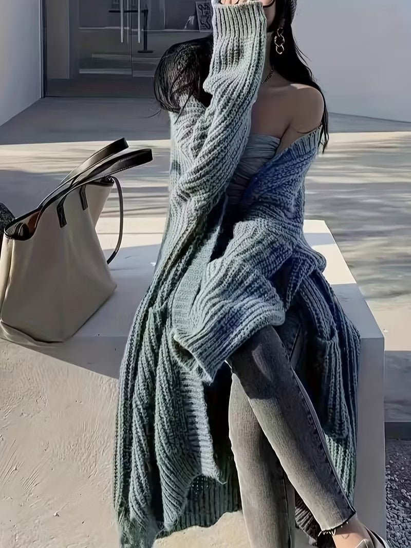 Women's Long Open Front Cardigan - Women Knit Cardigan - Wild Eye Vision