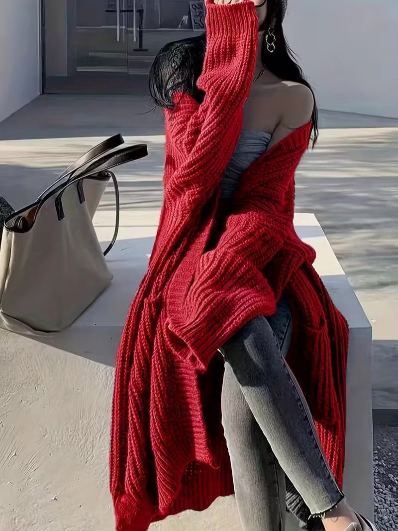 Women's Long Open Front Cardigan - Women Knit Cardigan - Wild Eye Vision