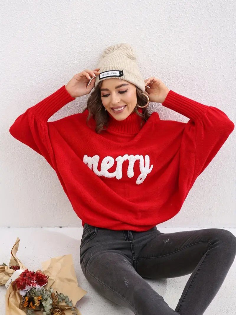 Women’s “Merry” Turtleneck Knit Sweater - Ladies Christmas Jumpers - Wild Eye Vision